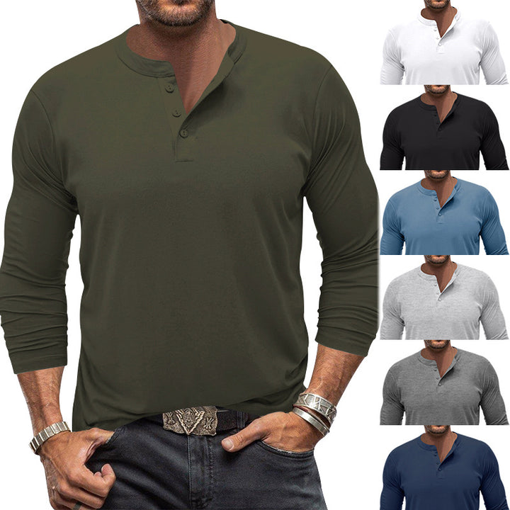 Herren modisches Langarm-Henley-Shirt mit modernem Kragen und praktischen Knopfdetails Echoarchiv