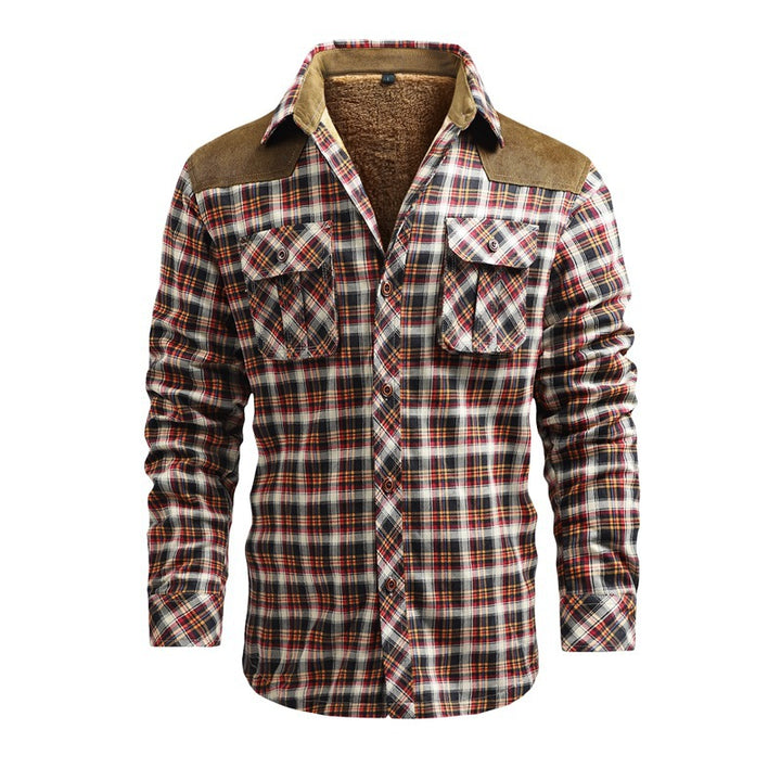 Herren Modische Flanellhemdjacke mit Teddyfutter und Schulterpatten Echo Archiv