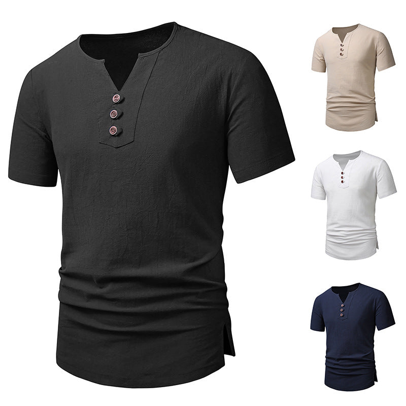 Herren Kurzarm-Henley-T-Shirt mit modernen Knopfdetails Echoarchiv