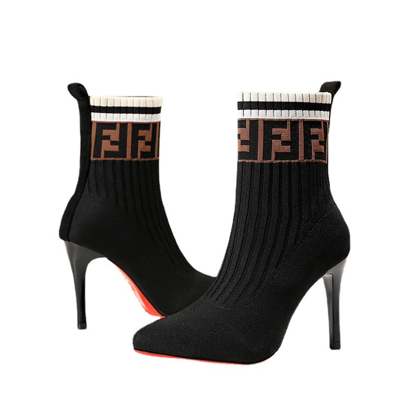 Damen nan elegante Strick-Socken-Stiefelette mit schmalem Stilettoabsatz und elastischem Schaft Echo Archiv