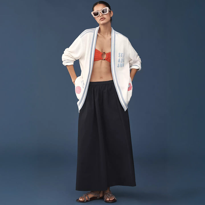 Damen Oversize Strickcardigan mit maritimen Applikationen – Veloura