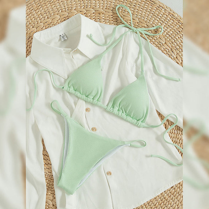 Damen Triangel-Bikini mit verstellbaren Bändern und rippierter Textur Echoarchiv