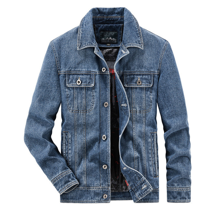 Herren Jeansjacke im Vintage‑Washed Denim mit bedrucktem Innenfutter und Brustklappentaschen – Denvaro
