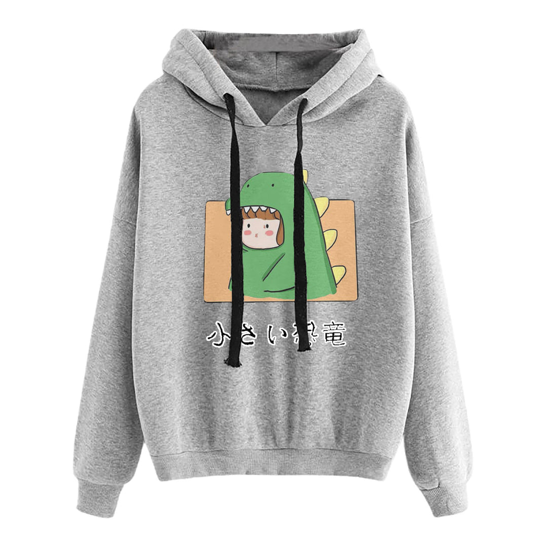 Damen kurz geschnittener Cropped-Kapuzenpullover mit niedlicher Frosch-Illustration und verstellbarer Kapuze – Auréline