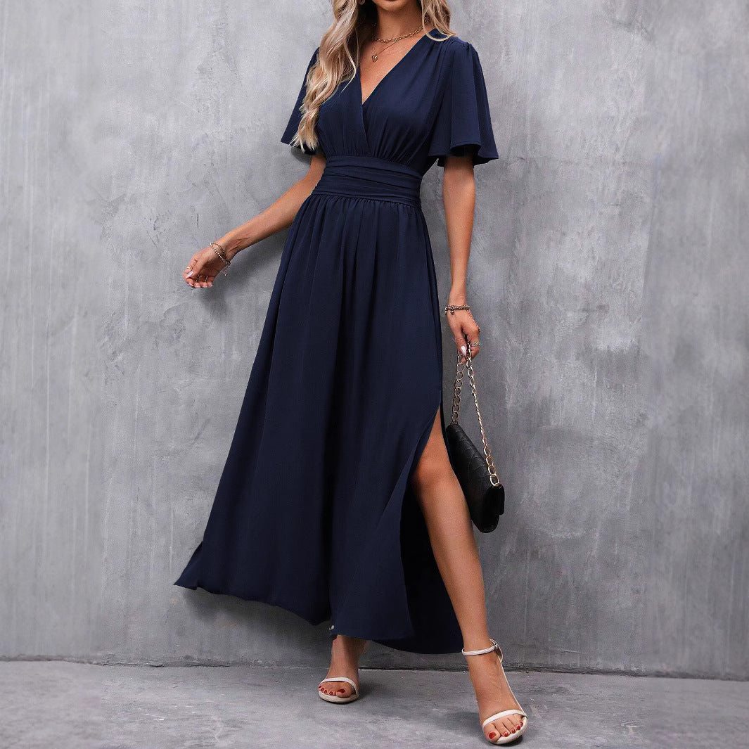 Damen Maxikleid mit Fließendem Schnitt und Eleganten Ärmeln Echoarchiv