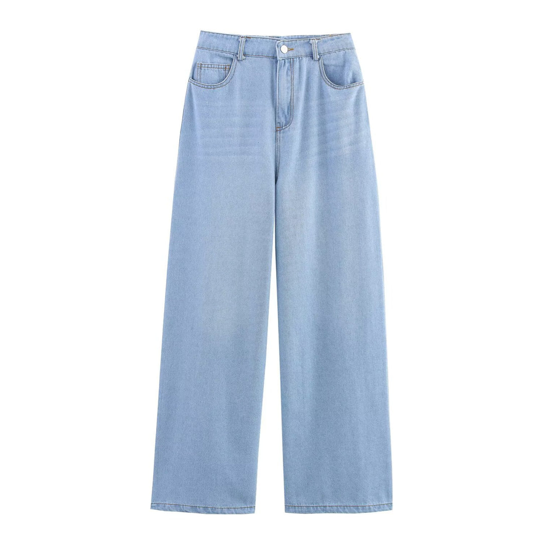 Damen luftige und strukturierte Bluse mit Balloonärmeln und weiten Jeans Echo Archiv