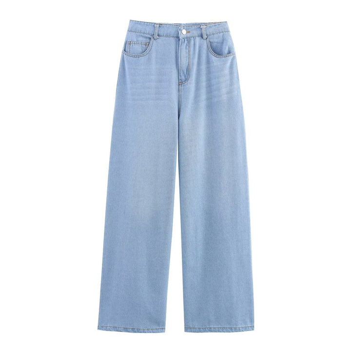 Damen luftige und strukturierte Bluse mit Balloonärmeln und weiten Jeans Echo Archiv