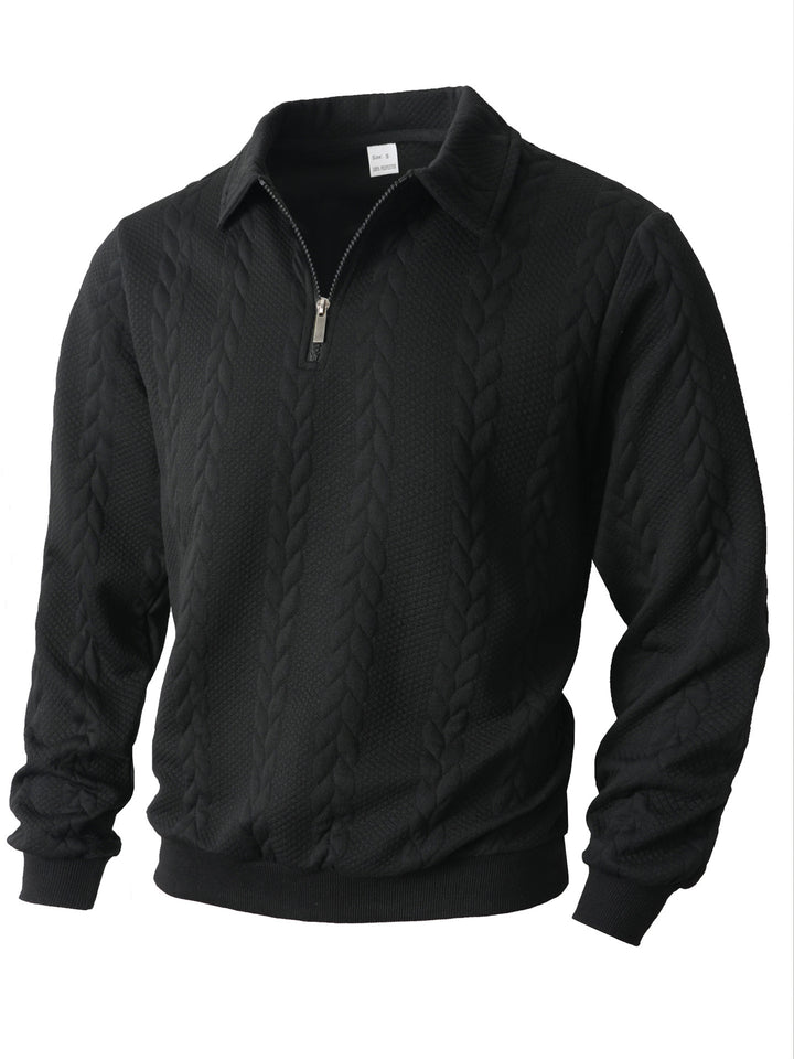 Herren nan Halbzip-Pullover mit Kentkragen, Zopfstrickstruktur und geripptem Saum Echo Archiv