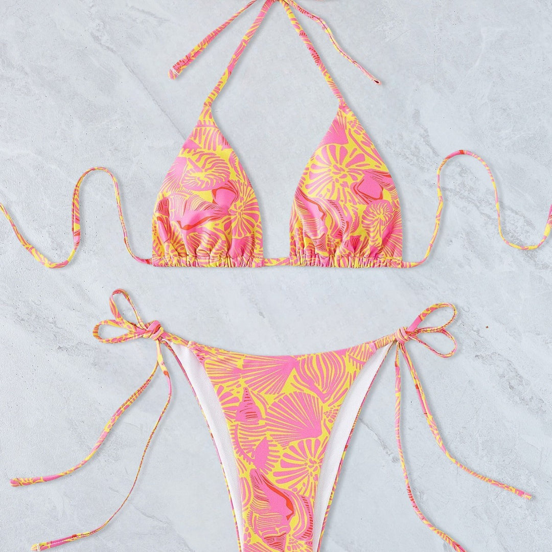 Damen Triangel-Bikini mit lebhaftem floralem Muster und verstellbaren Bindebändern Echo Archiv