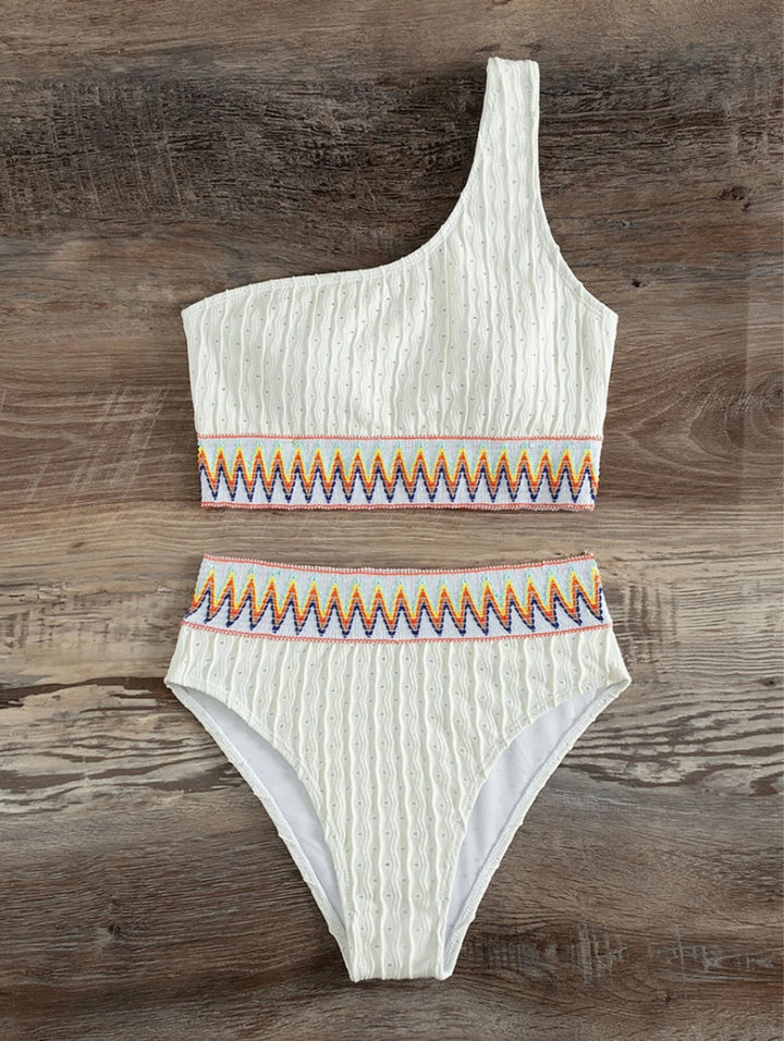 Damen Einseitiger Crop-Bikini mit buntem Jacquardband Echo Archiv