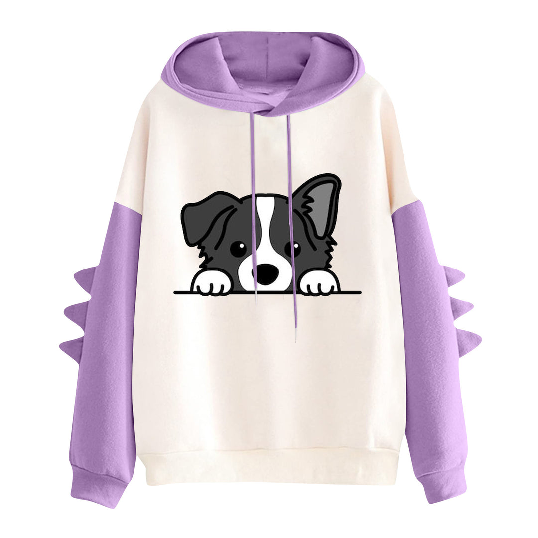 Damen Kapuzenpullover mit niedlichem Hunde‑und‑Katzen‑Print und 3D-Stacheln an den Ärmeln – Auréline
