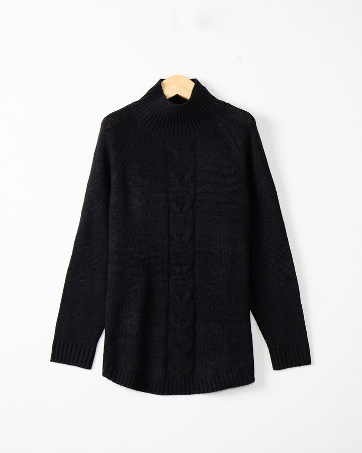 Damen Rollkragenpullover mit Zopfmuster und Raglanärmeln Echo Archiv
