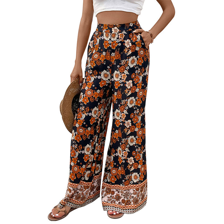 Damen Hochtaillierte weite Palazzohose mit floralem Alloverprint und Eingrifftaschen Echoarchiv
