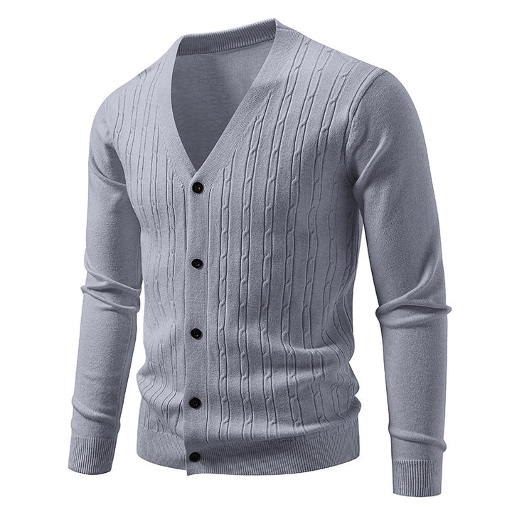Herren nan Feinstrick-Cardigan mit tiefem V-Ausschnitt schmaler Passform und vertikalem Zopfstrick Echo Archiv