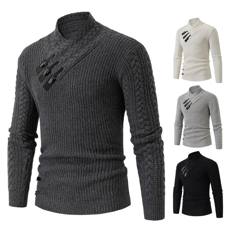 Herren Strickpullover mit asymmetrischem Kragen und dekorativem Zipper Echoarchiv