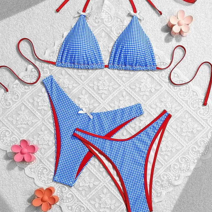 Damen Triangel-Bikini im karierter Schnitt Echo Archiv