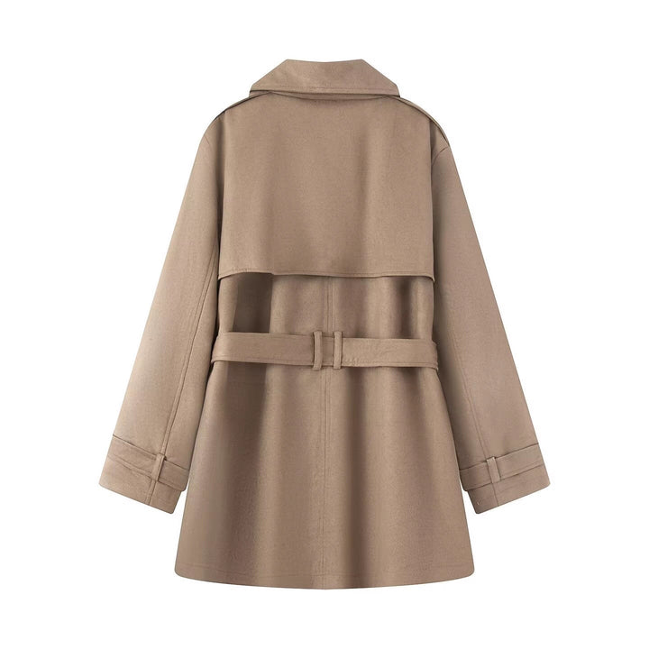Damen Taillierter Wildlederoptik-Trenchcoat mit Bindegürtel und doppelreihiger Knopfleiste Echo Archiv