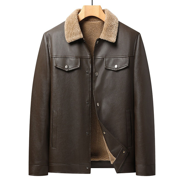 Herren Kunstlederjacke mit Teddykragen Echo Archiv