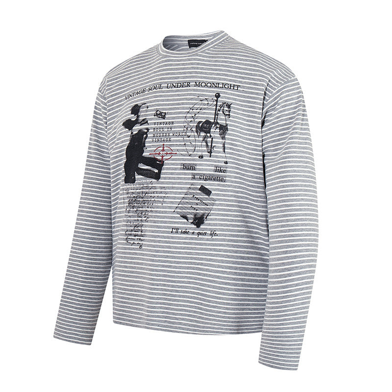 Herren Gestreiftes Longsleeve im Relaxed‑Fit mit Vintage‑Grafikprint Echoarchiv