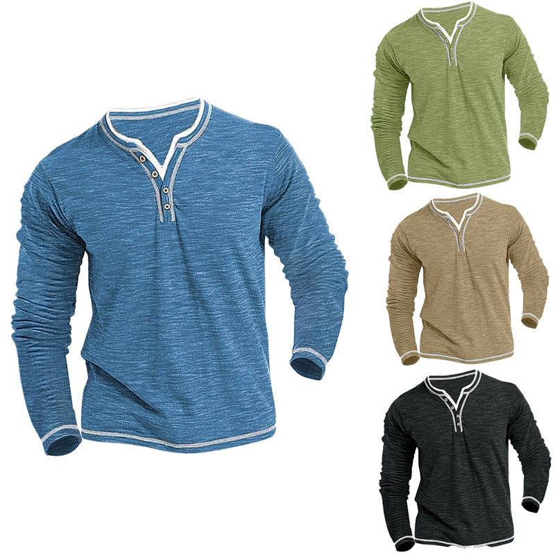 Herren Langarm Henley-Shirt mit Kontrastnähten Echoarchiv