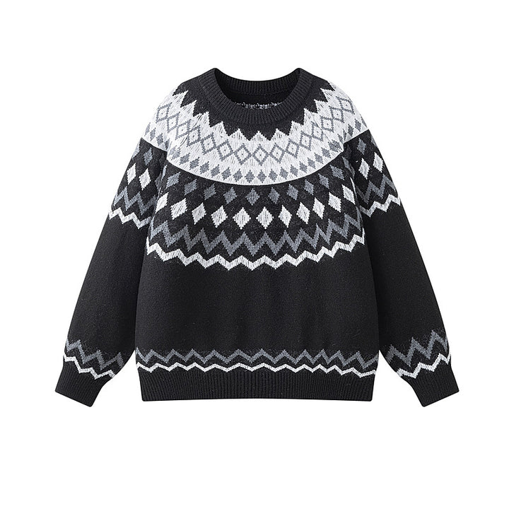 Damen Grobstrickpullover mit geometrischem Muster Echoarchiv