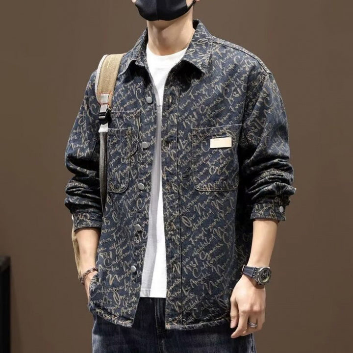 Herren Modische Denimjacke mit grafischem Muster Echo Archiv