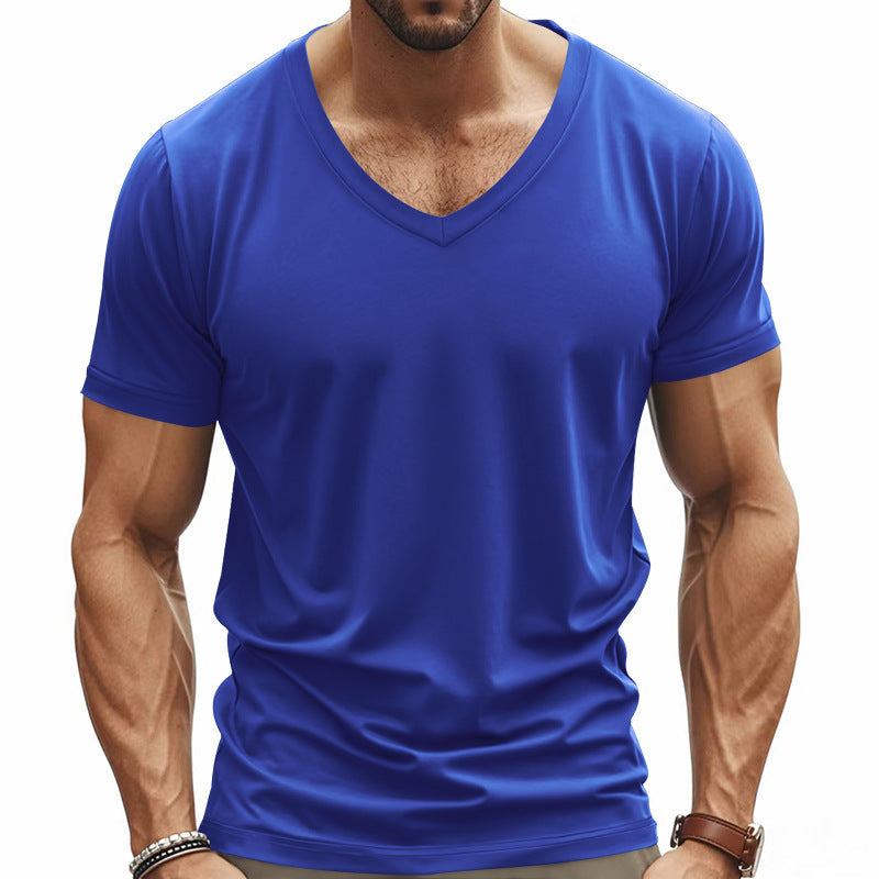 Herren V-Ausschnitt T-Shirt aus atmungsaktivem Baumwollmix mit modernem Schnitt Echoarchiv