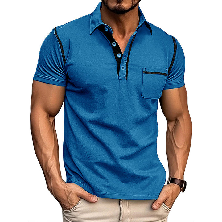 Herren Kurzarm-Hemd mit modischem Henley-Ausschnitt und Brusttasche Echoarchiv