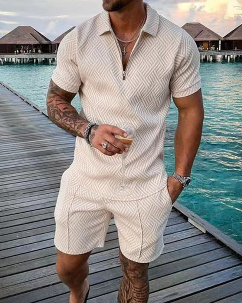 Herren stylisches Kurzarm-Overall mit modernem Reißverschluss und strukturiertem Design Echoarchiv
