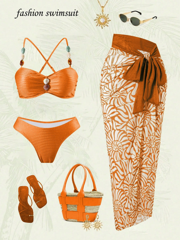 Damen Eleganter Beachwear mit floralem Überrock Echo Archiv