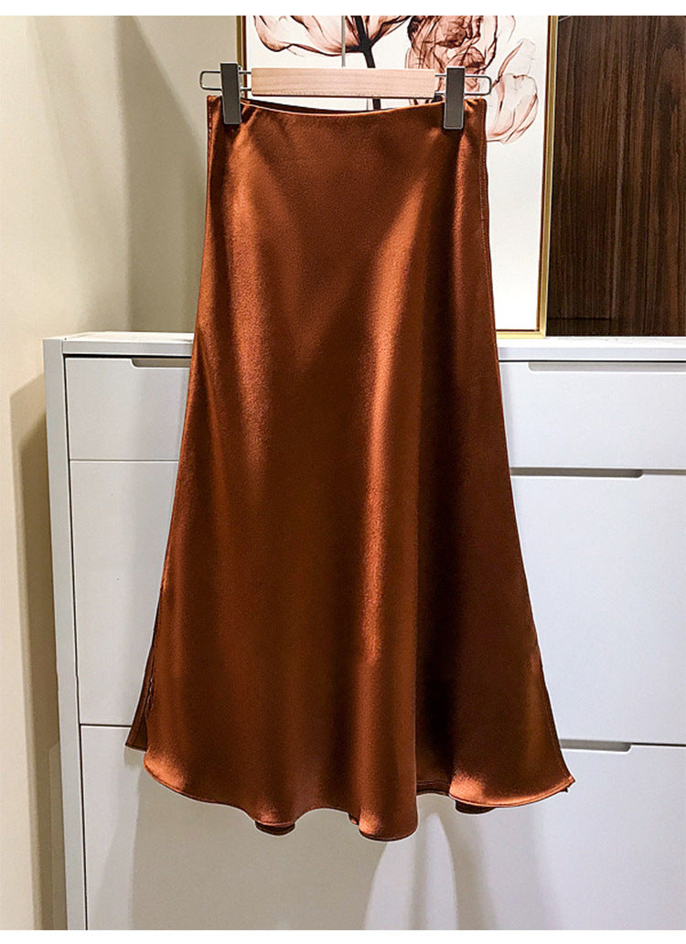 Damen Fließender Satin-Bias-Midirock mit hohem Bund und seitlichen Schlitzen Echo Archiv