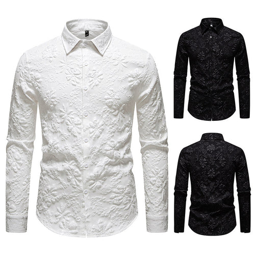 Herren Langarmhemd mit detailreicher Blumenstickerei Echoarchiv