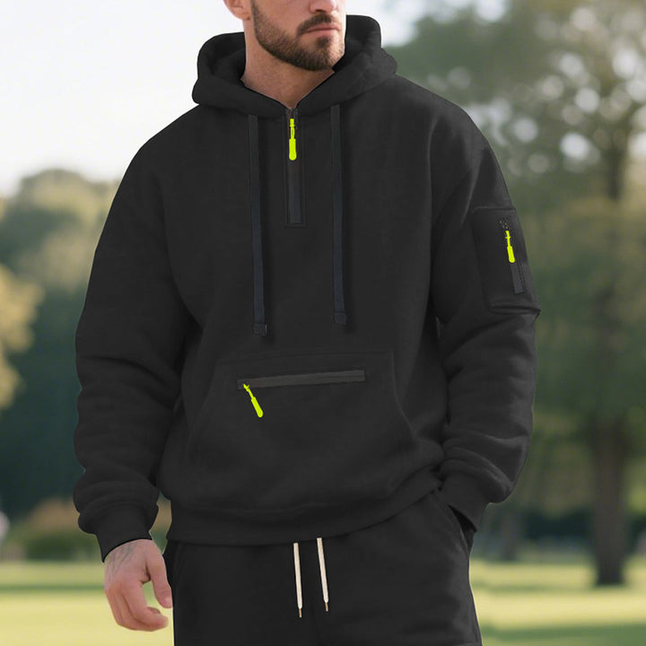 Herren nan funktionaler Kapuzenpullover mit kurzem Frontreißverschluss, wasserabweisenden Zippern und Utility-Ärmeltasche Echo Archiv