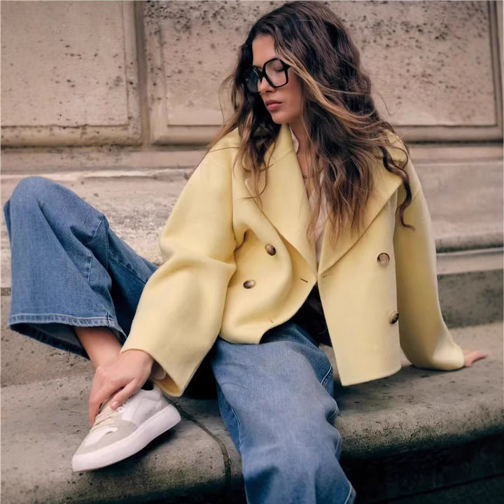 Damen Kurzer Oversize Wollmix Doppelreiher mit weitem Revers Echo Archiv