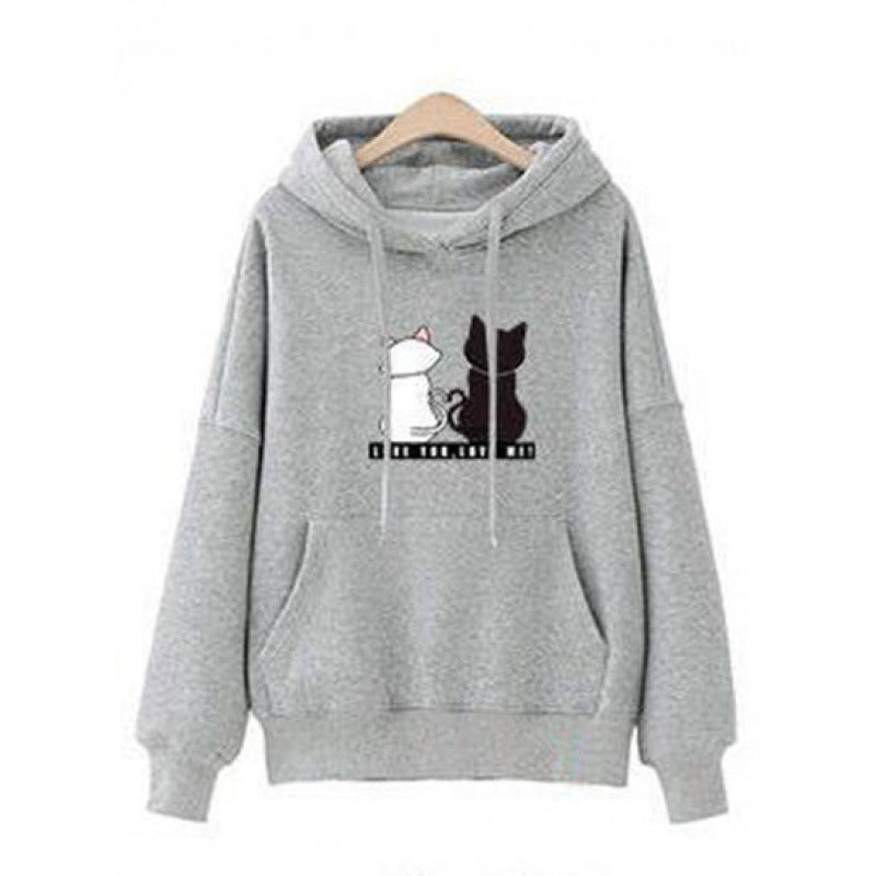 Damen Kapuzenpullover mit Katzen-Print, lockerem Schnitt und Kängurutasche – Auréline