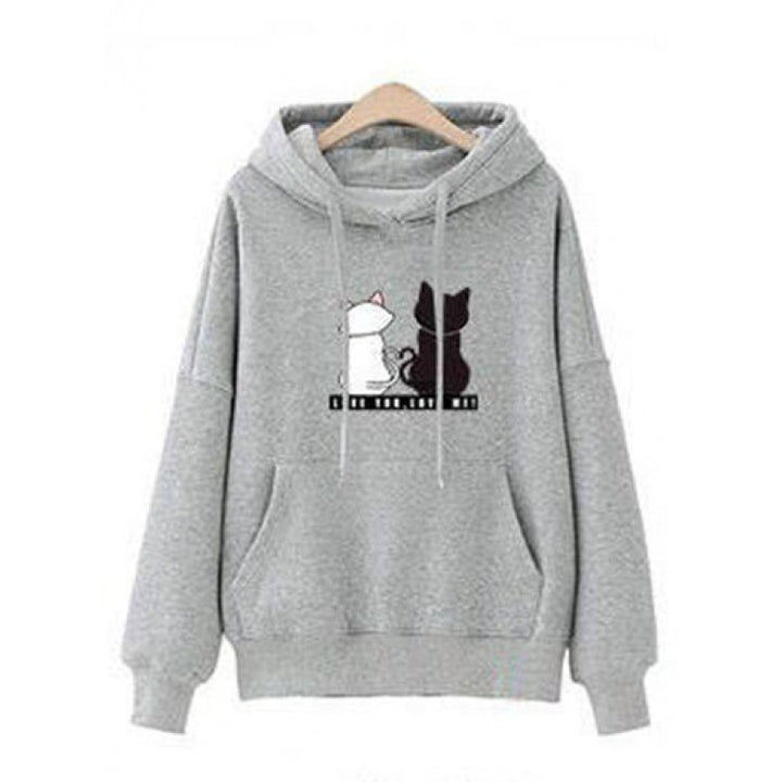 Damen Kapuzenpullover mit Katzen-Print, lockerem Schnitt und Kängurutasche – Auréline