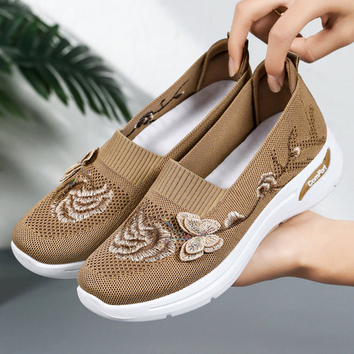 Damen nan gestrickter Slip-On Slipper mit 3D-Blumenstickerei und ergonomischer Komfort-Zwischensohle Echo Archiv