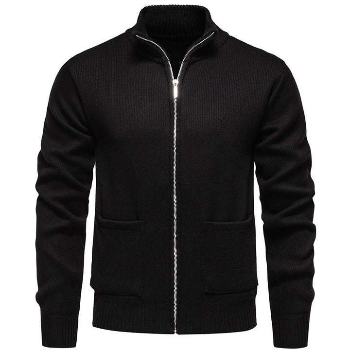 Herren lässige Strickjacke mit hohem Kragen und praktischen Taschen Echoarchiv