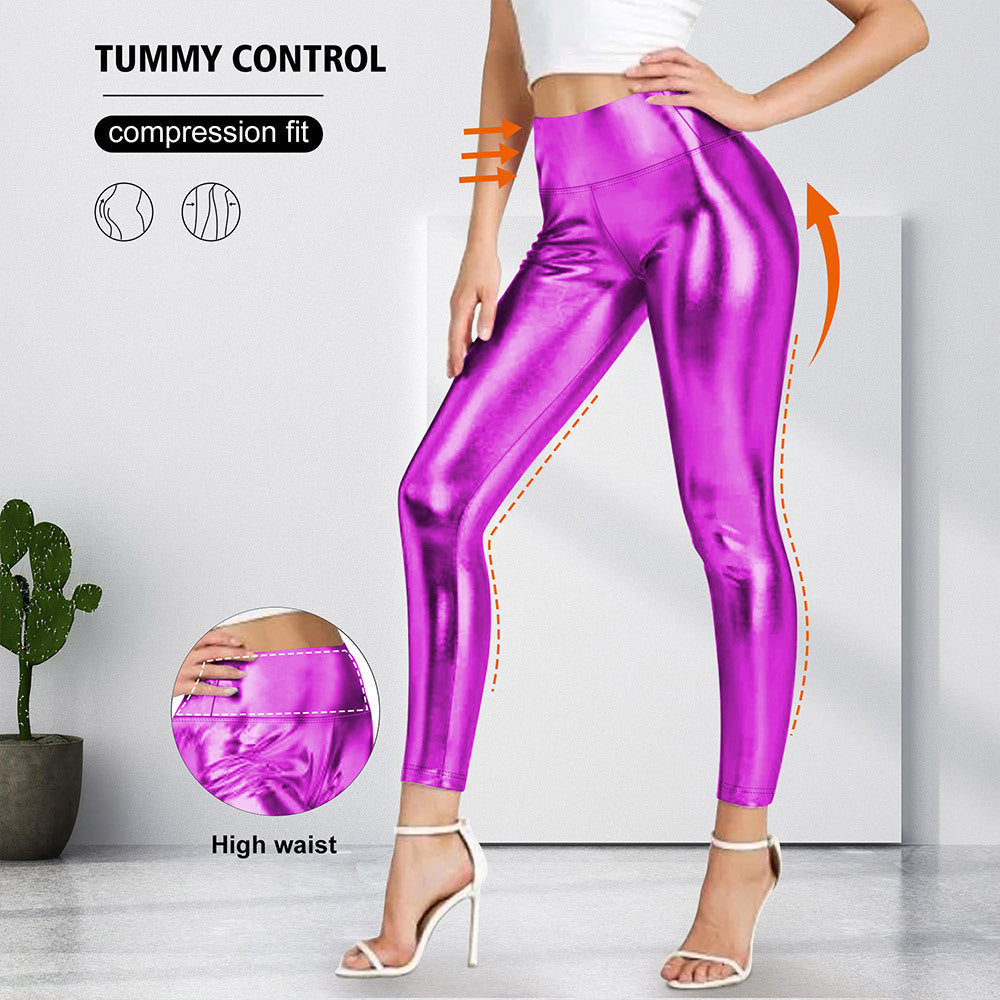 Damen Glänzende Sculpting-Leggings mit hohem Bund und Bauchkontrolle – Avélisse
