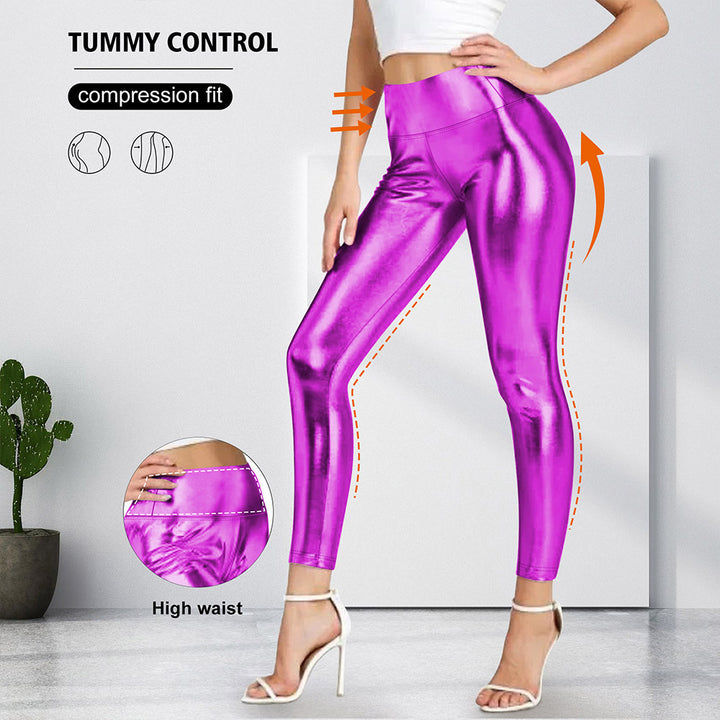 Damen Glänzende Sculpting-Leggings mit hohem Bund und Bauchkontrolle – Avélisse