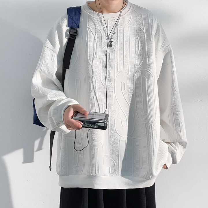 Herren Oversized Strukturiertes Strick-Sweatshirt mit geprägtem Ton-in-Ton-Lettering Echoarchiv