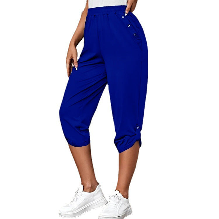 Damen nan lässige dreiviertellange Hose mit elastischem Bund, Eingrifftaschen und krempelbarem Saum Echo Archiv