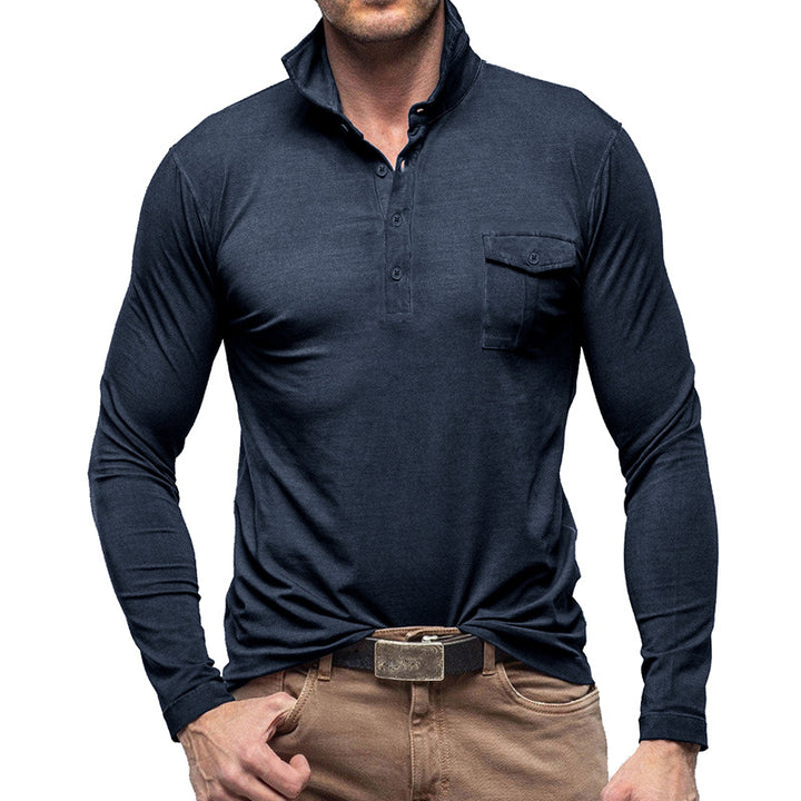 Herren Langarm Poloshirt mit modernem Stehkragen Echoarchiv