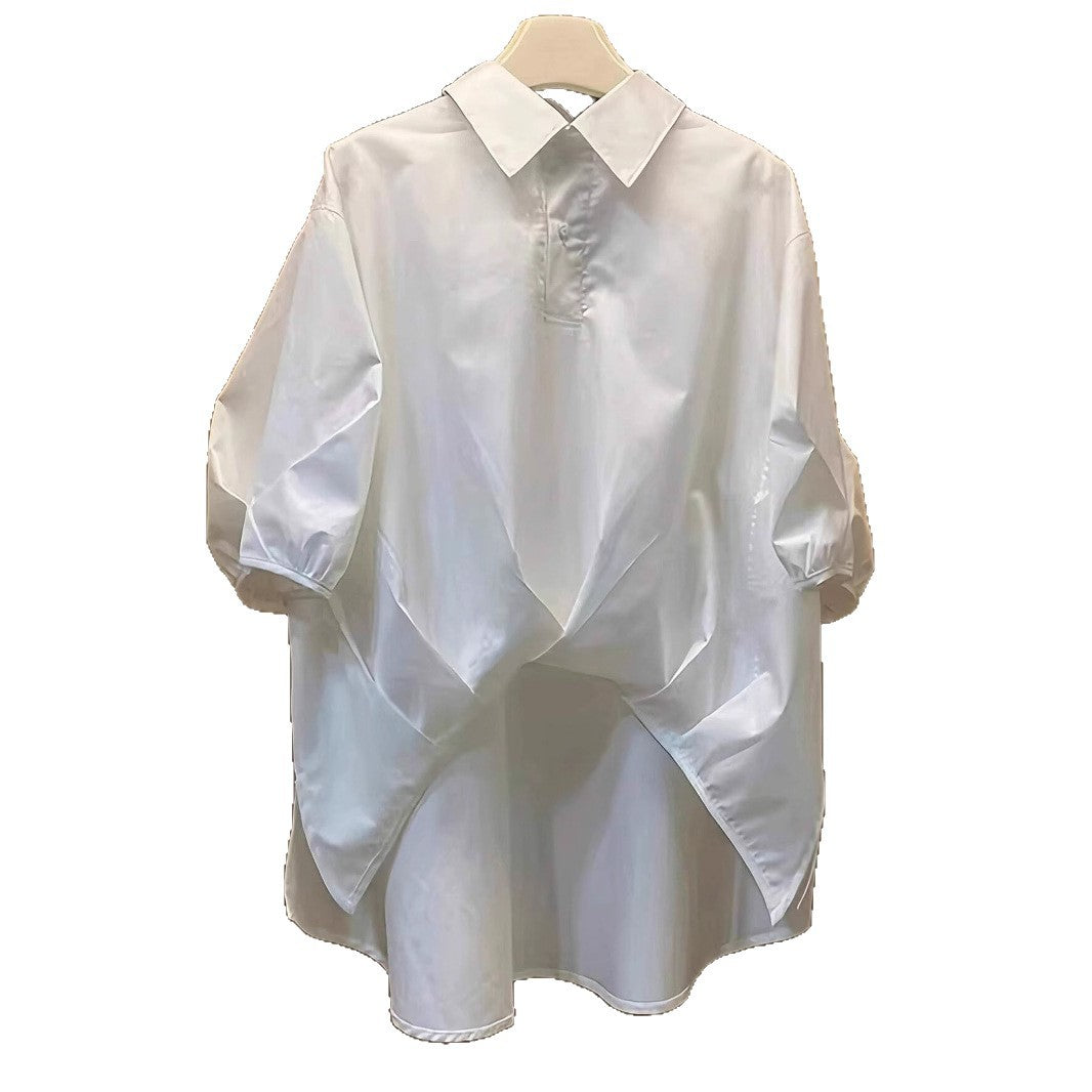 Damen Oversize-Bluse mit dramatischem Drapé-Rücken und Puffärmeln – Avérine