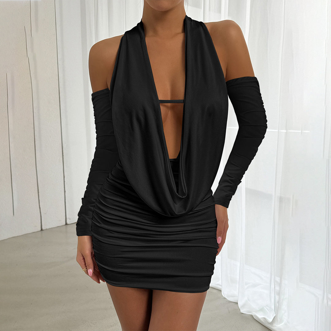 Damen Mini-Kleid mit tiefem V-Ausschnitt und seitlicher Raffung Echo Archiv