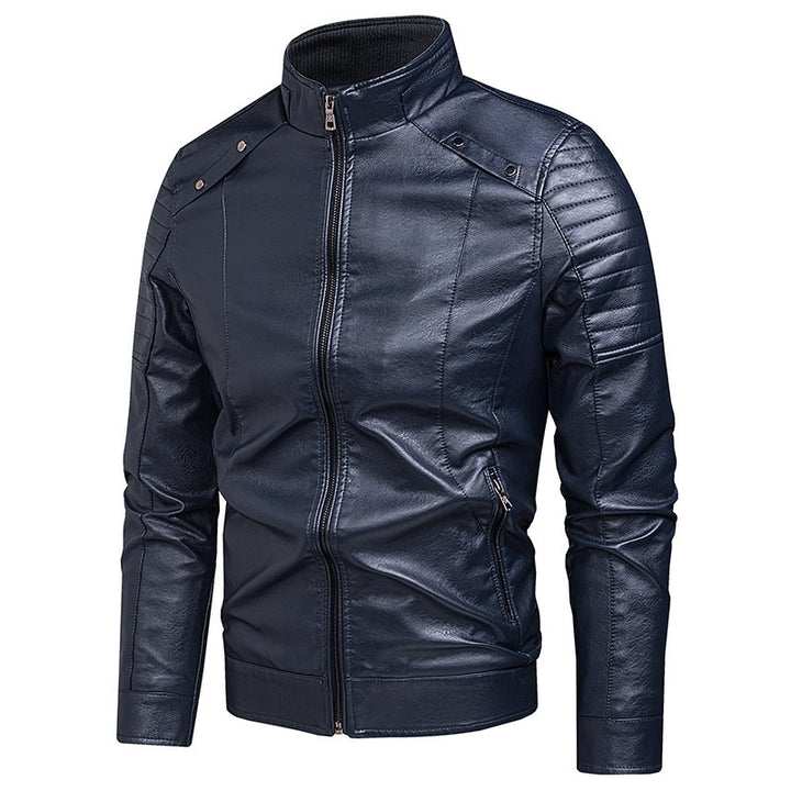 Herren Slim-Fit Kunstleder-Bikerjacke mit Stehkragen und Reißverschlusstaschen Echo Archiv