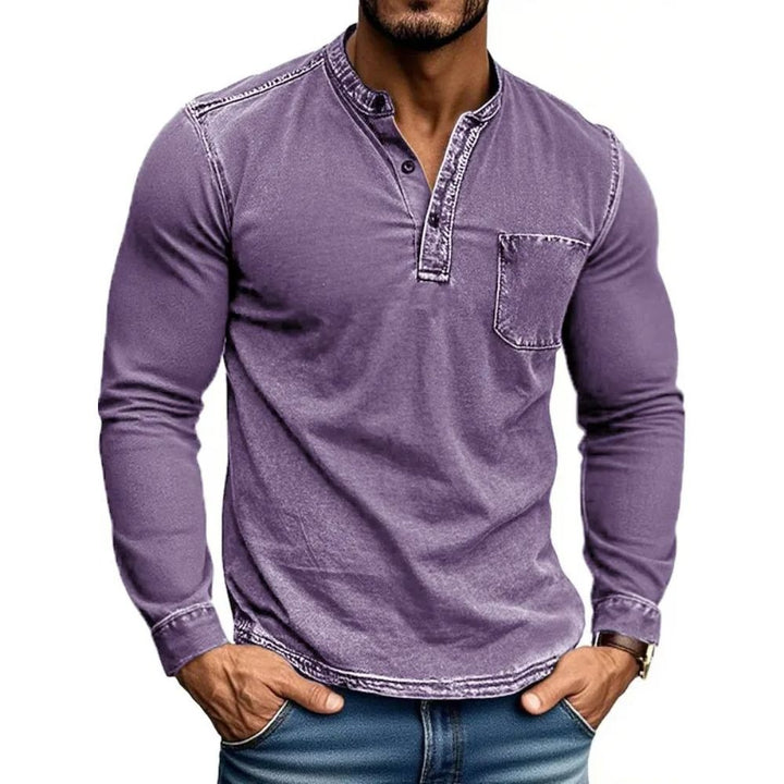 Herren Langarm Hemd mit modernem Henley-Kragen von Echoarchiv