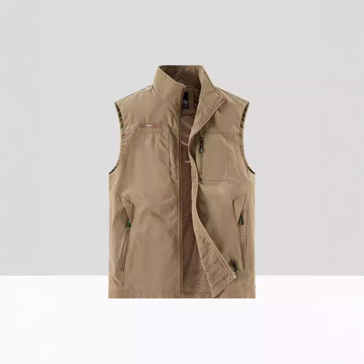 Herren Leichte multifunktionale Outdoor-Utility‑Weste mit Mesh‑Futter und mehreren Reißverschlusstaschen Echoarchiv