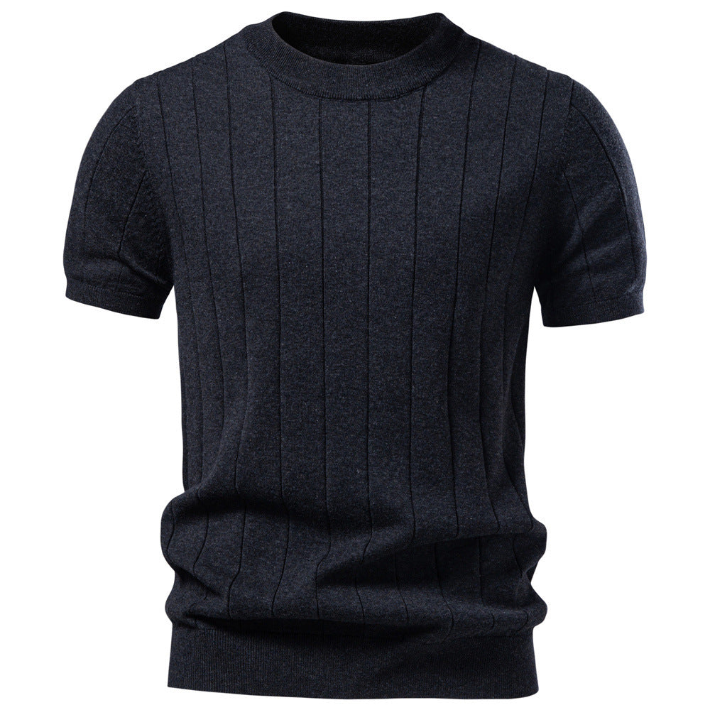Herren nan leichter Kurzarm-Strickpullover mit feiner Rippenstruktur und Rundhalsausschnitt Echo Archiv