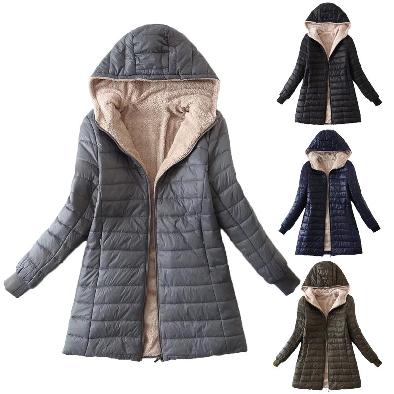 Damen nan gesteppter Steppmantel mit Teddyfutter, taillierter Silhouette und Kapuze Echo Archiv